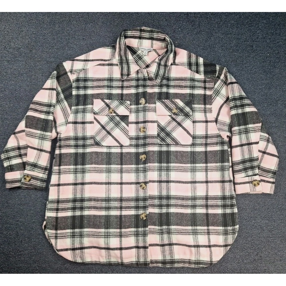 Sabrina Lauren New York Shirt Jacket 3/4 Sleeve Flannel Plaid Black Pink Sz‎ 3XL